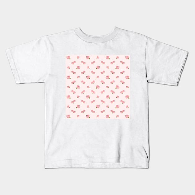 Pink Roses Pattern on Pale Pink Kids T-Shirt by NataliePaskell